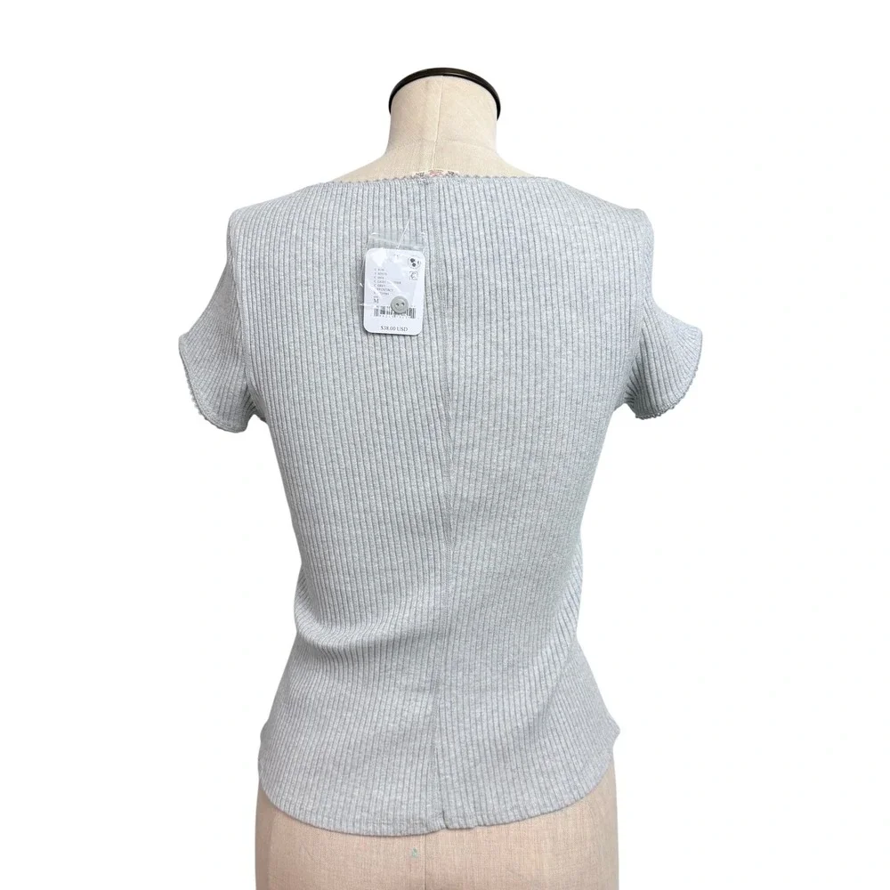 Intimately Free People Ribbed Knit Most Wanted Cardi Gray Lace Trim Buttoned  M